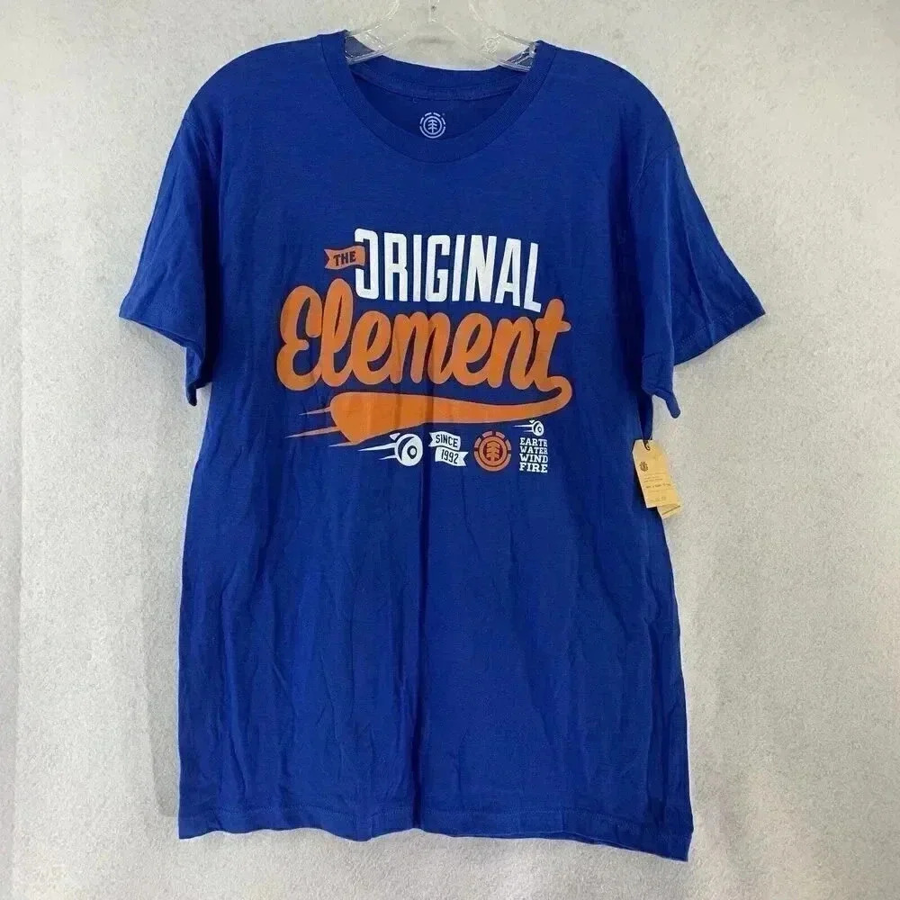 Element Skateboard Shirt Mens Medium Blue Graphic Crew Neck Short Sleeve NWT‎